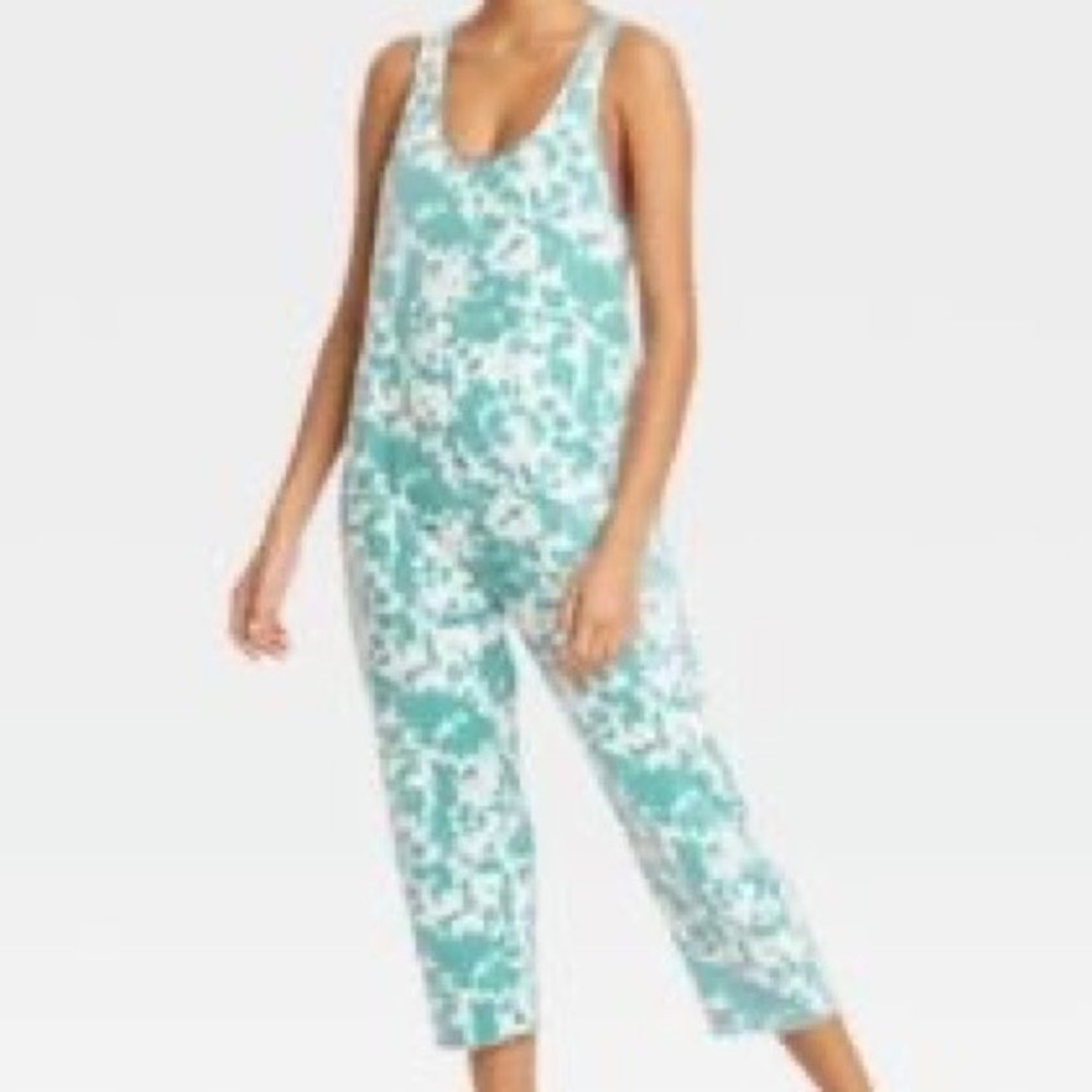 Colsie Blue Green White Tie Dye Sleeveless Lounge Jumpsuit size XS NWOT
